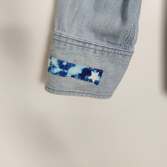 J. Crew Women's Shirt Size L Blue White Stars Cotton Patchwork Western Cowgirl - Picture 5 of 11